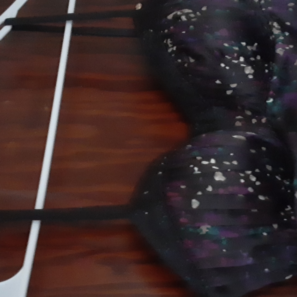 Guess sz 6 abstract print lace trim mini dress bodycon purple and black - Picture 2 of 7